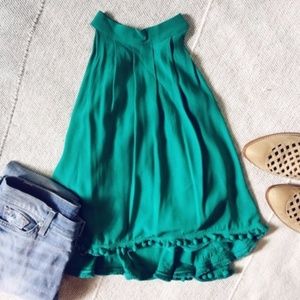 Lovers + Friends Teal Pom-Pom Cropped  Halter Top